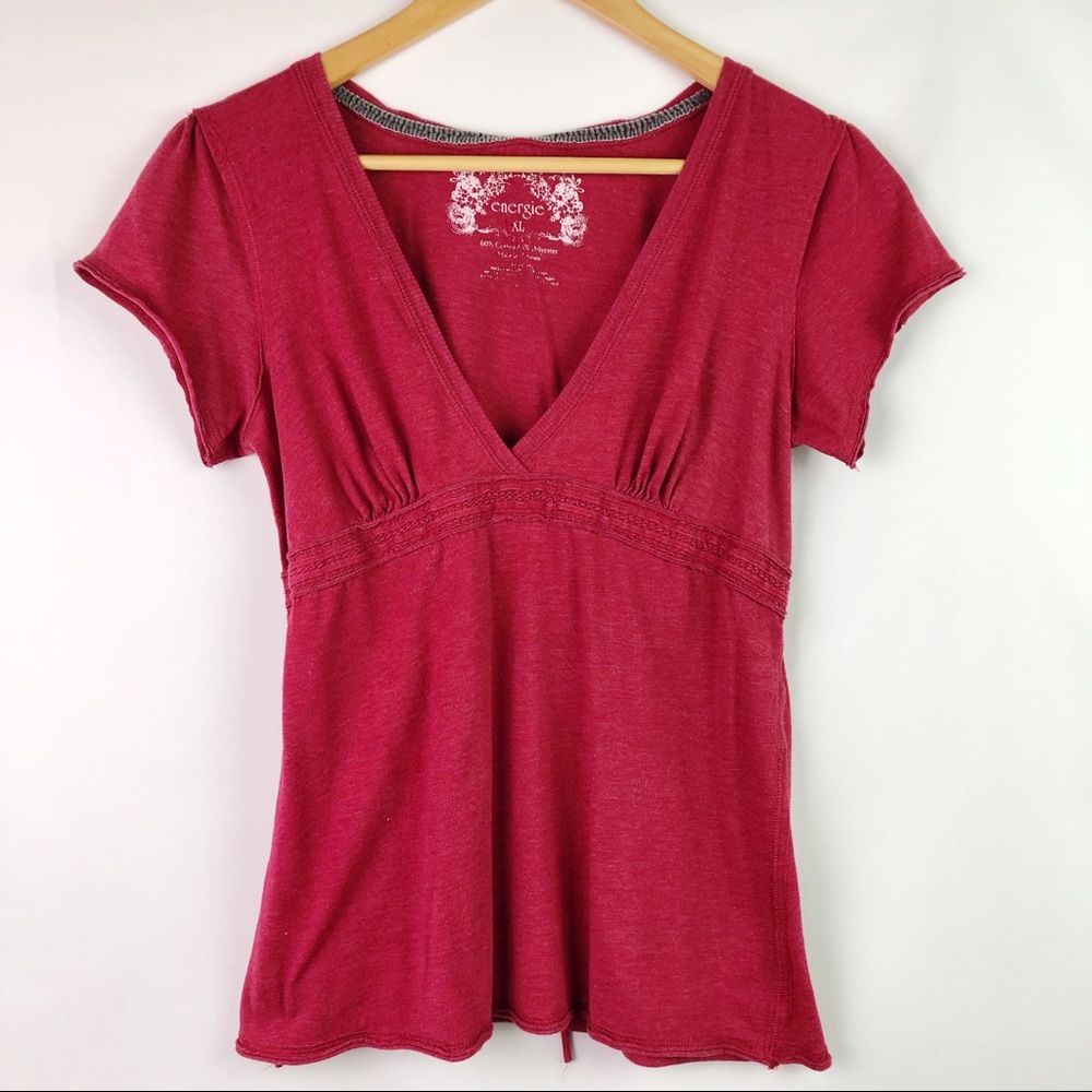Energie V-Neck, Empire Waist, Short Sleeve Top XL
